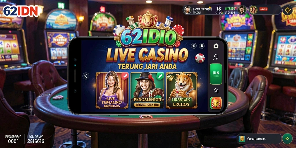 Screenshot gameplay 62IDN yang menampilkan dealer profesional dan permainan langsung.