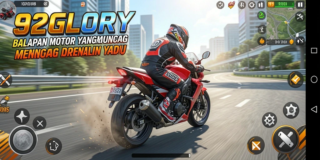 Tangkapan layar dari gameplay seru di <strong>92GLORY</strong> yang menunjukkan kecepatan tinggi saat balapan.