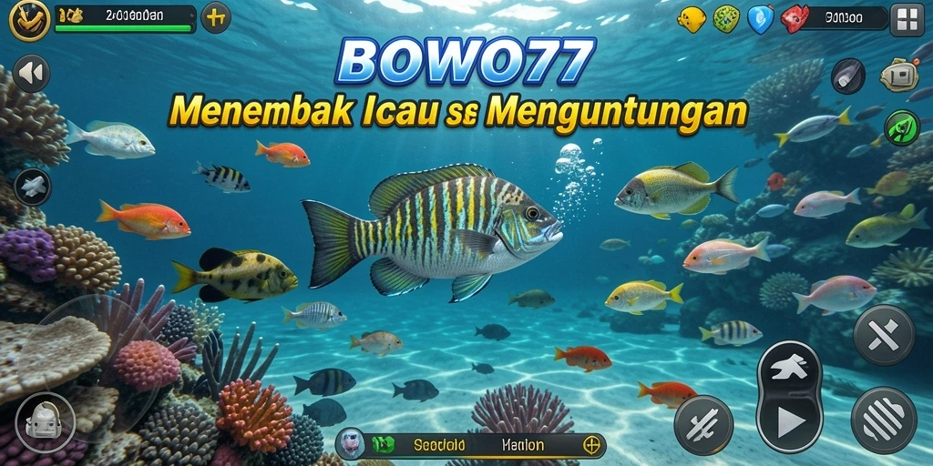 Gameplay seru BOWO77 dengan berbagai ikan menanti untuk ditembak.