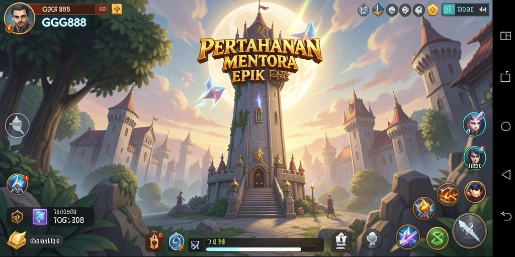 Screenshot gameplay GGG888 menampilkan aksi seru Tower Defense.