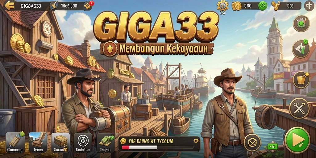 Screenshot GIGA33 menunjukkan pemain mengelola bisnis dengan antusias.