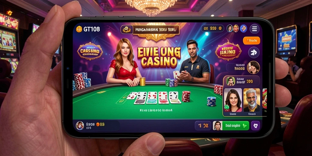 Tampilan gameplay langsung di GT108 dengan dealer profesional dan interaksi real-time.