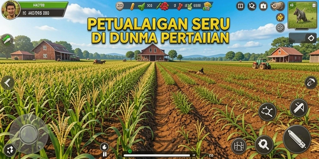 Gameplay HAO788 menampilkan aktivitas bertani dan bercocok tanam.