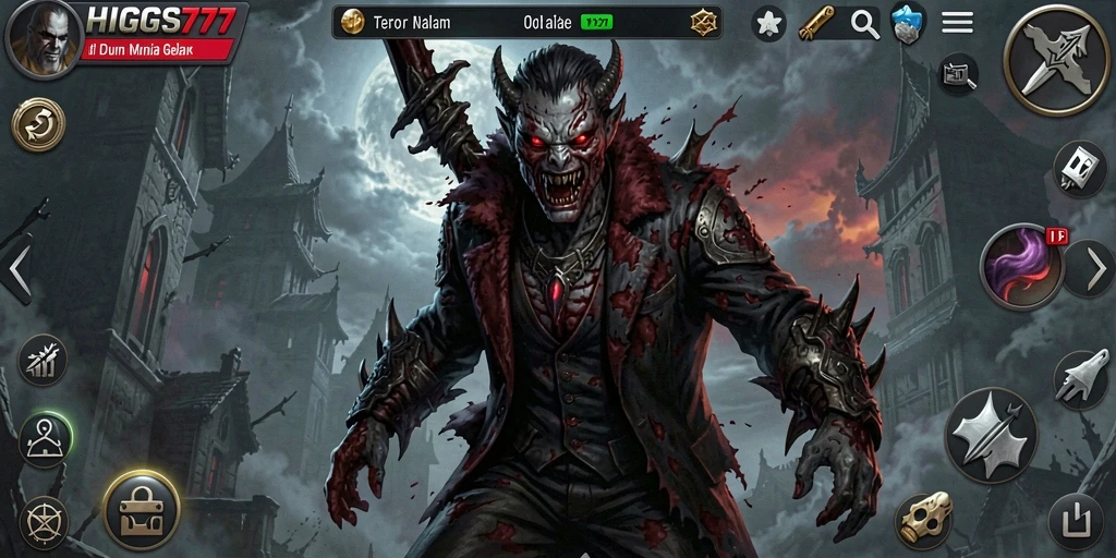 Screenshot gameplay HIGGS777 yang menampilkan suasana menyeramkan dan menegangkan.