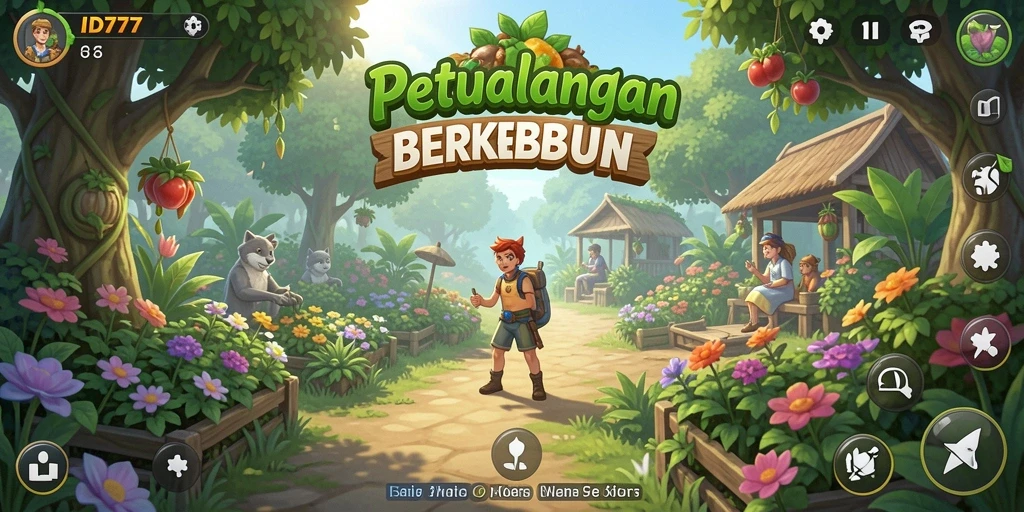Tampilan gameplay <strong>ID777</strong> yang menampilkan aktivitas berkebun yang seru.
