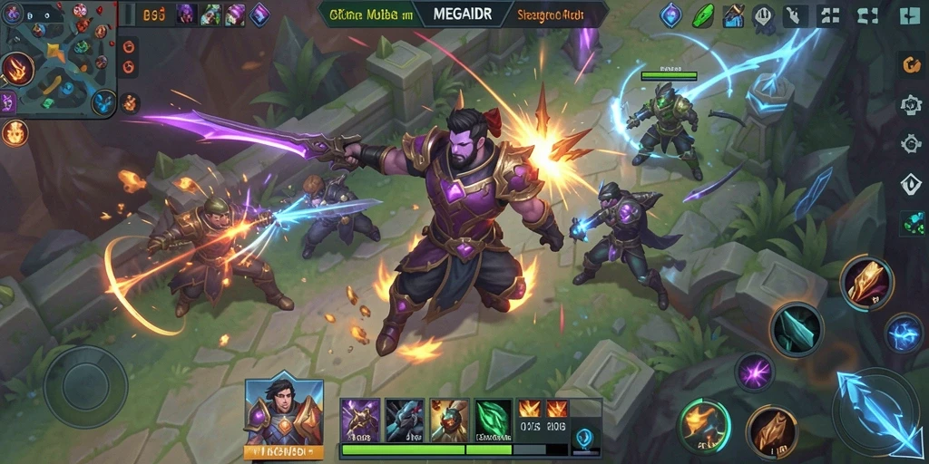 Tampilan aksi seru dalam game MOBA MEGAIDR yang menggugah semangat.