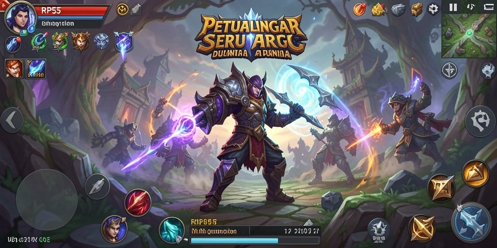 Tangkapan layar gameplay ARPG RP55 menampilkan pertarungan seru dan karakter yang dinamis.
