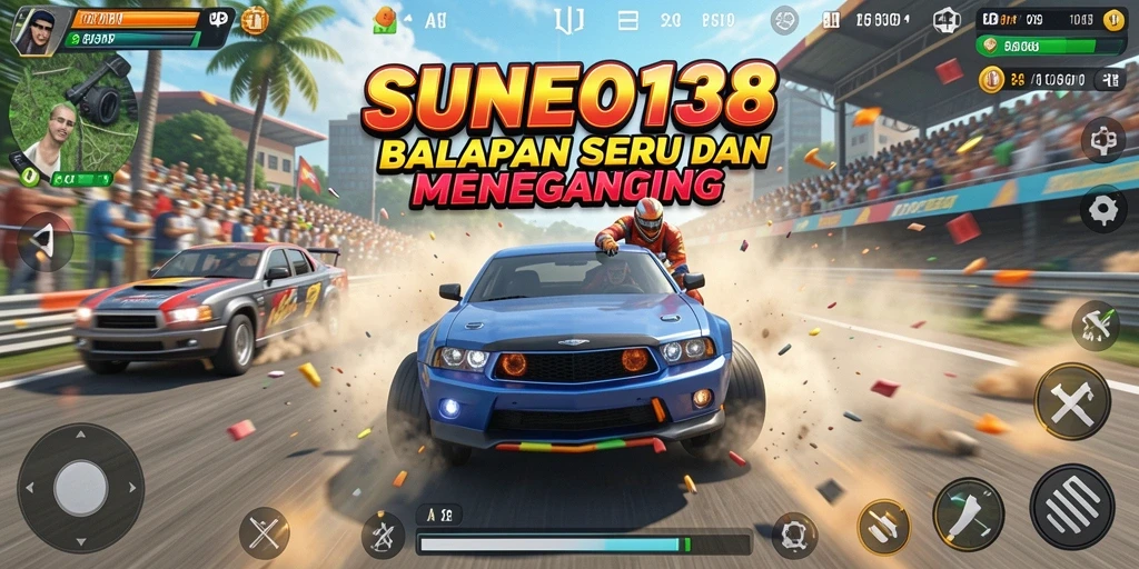 Tangkapan layar SUNEO138 menampilkan action balapan yang mendebarkan.